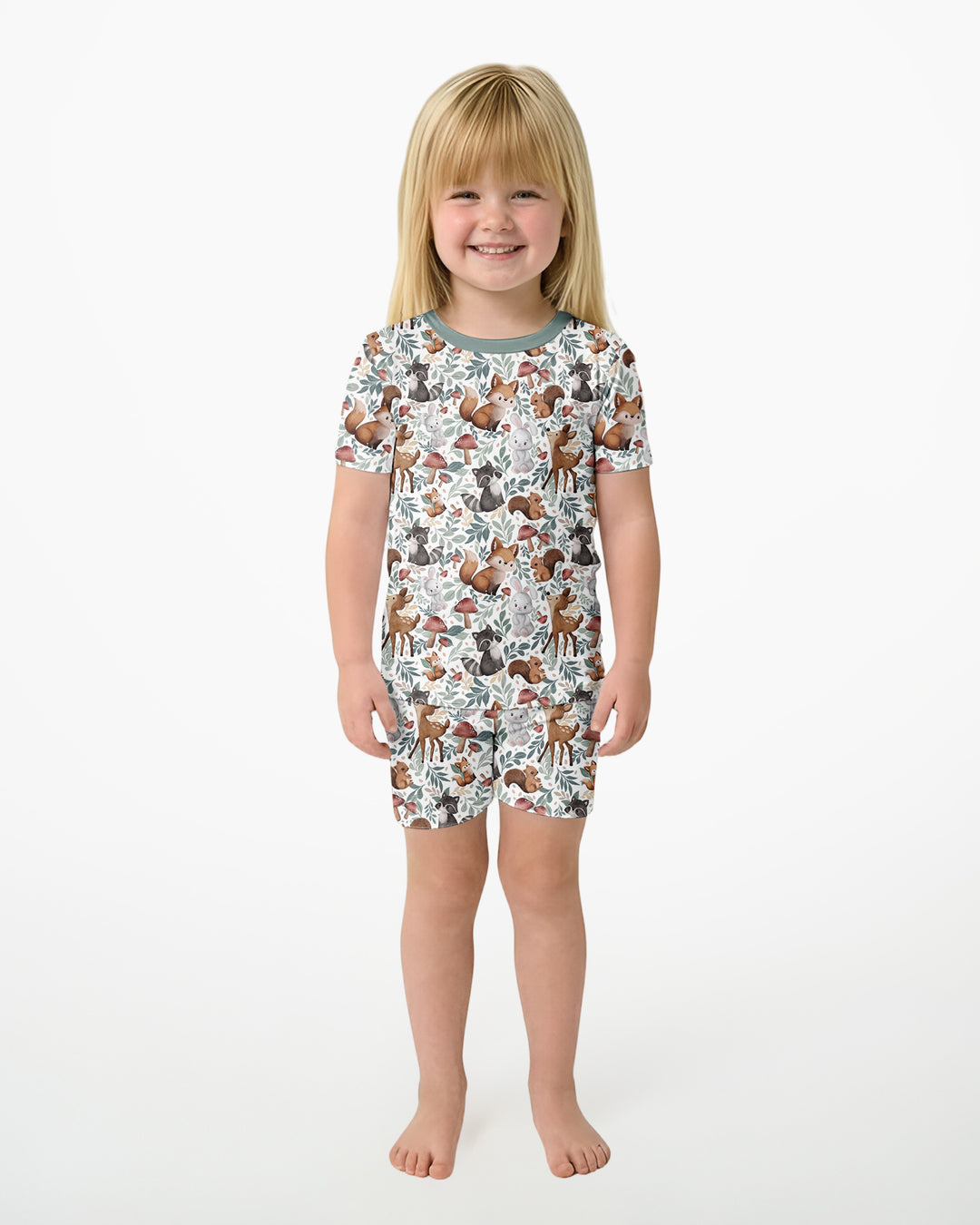 Whimsical Woodland Friends Bamboo Two Piece Short Sleeve Shorts Pajama Set