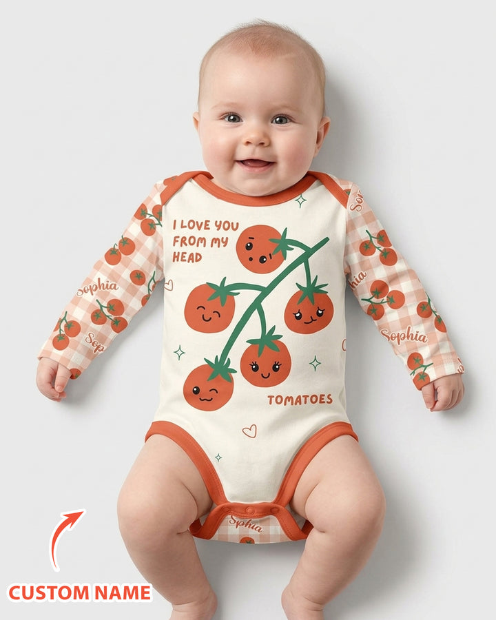 I Love You From My Head Tomatoes Custom Name Bamboo Bodysuit