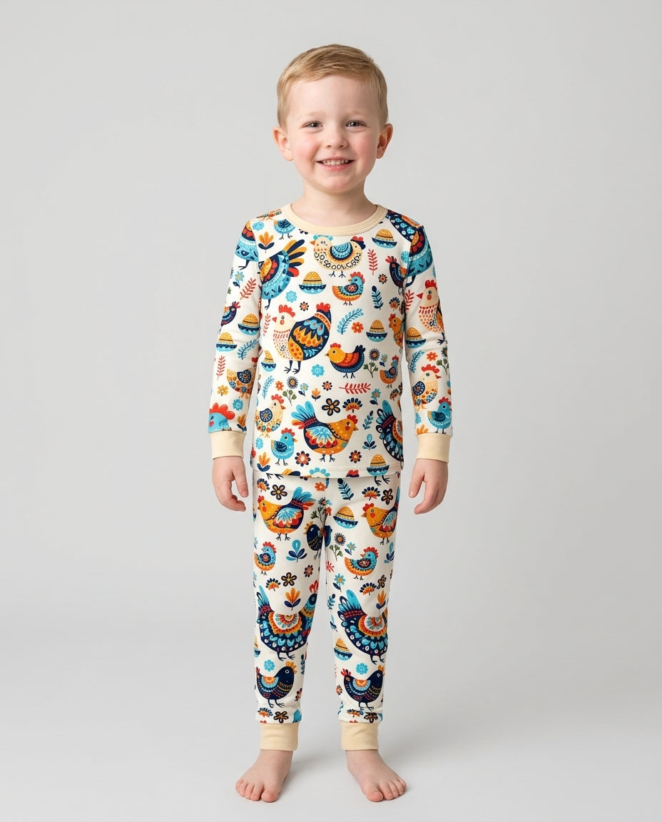 Pioneer Chickens And Roosters  Bamboo Two Piece Long Sleeve Pajama Set