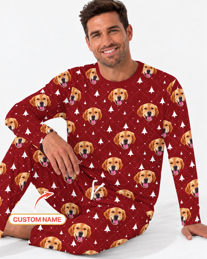 Custom Photo With Christmas Pattern Pajamas Bamboo Men's Pajama Set