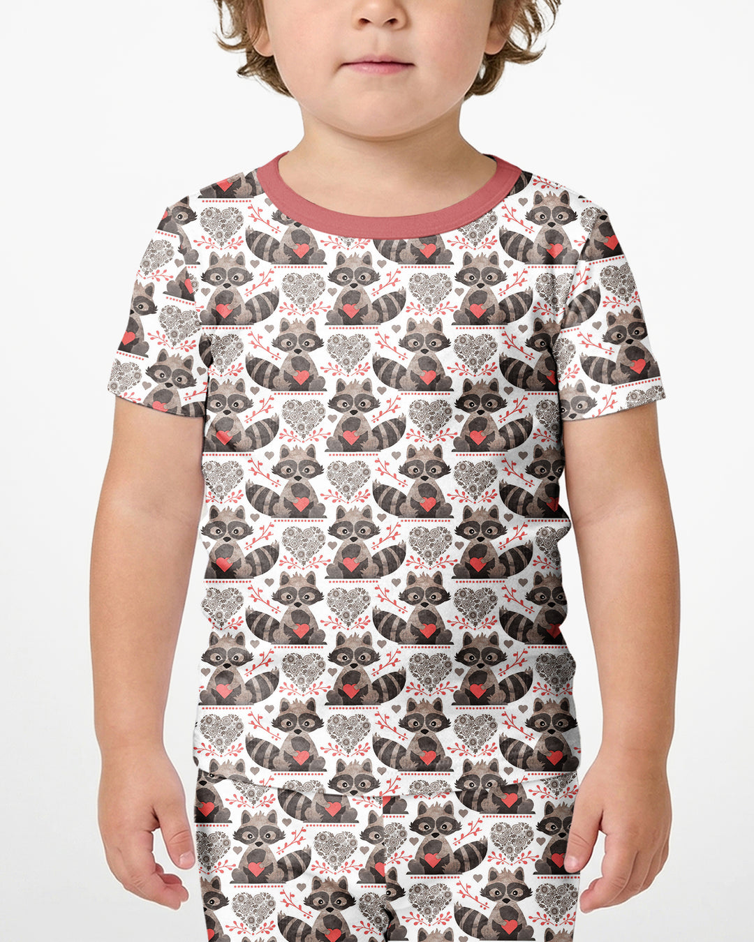 Valentine Racoon Bamboo Two Piece Short Sleeve Shorts Pajama Set