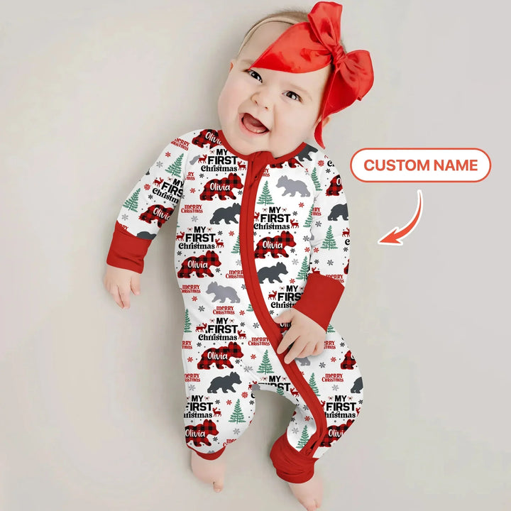Custom Name Family Bear First Christmas Convertible Zippy , Custom Name Family Bear First Christmas Convertible Zippy - 0-3M