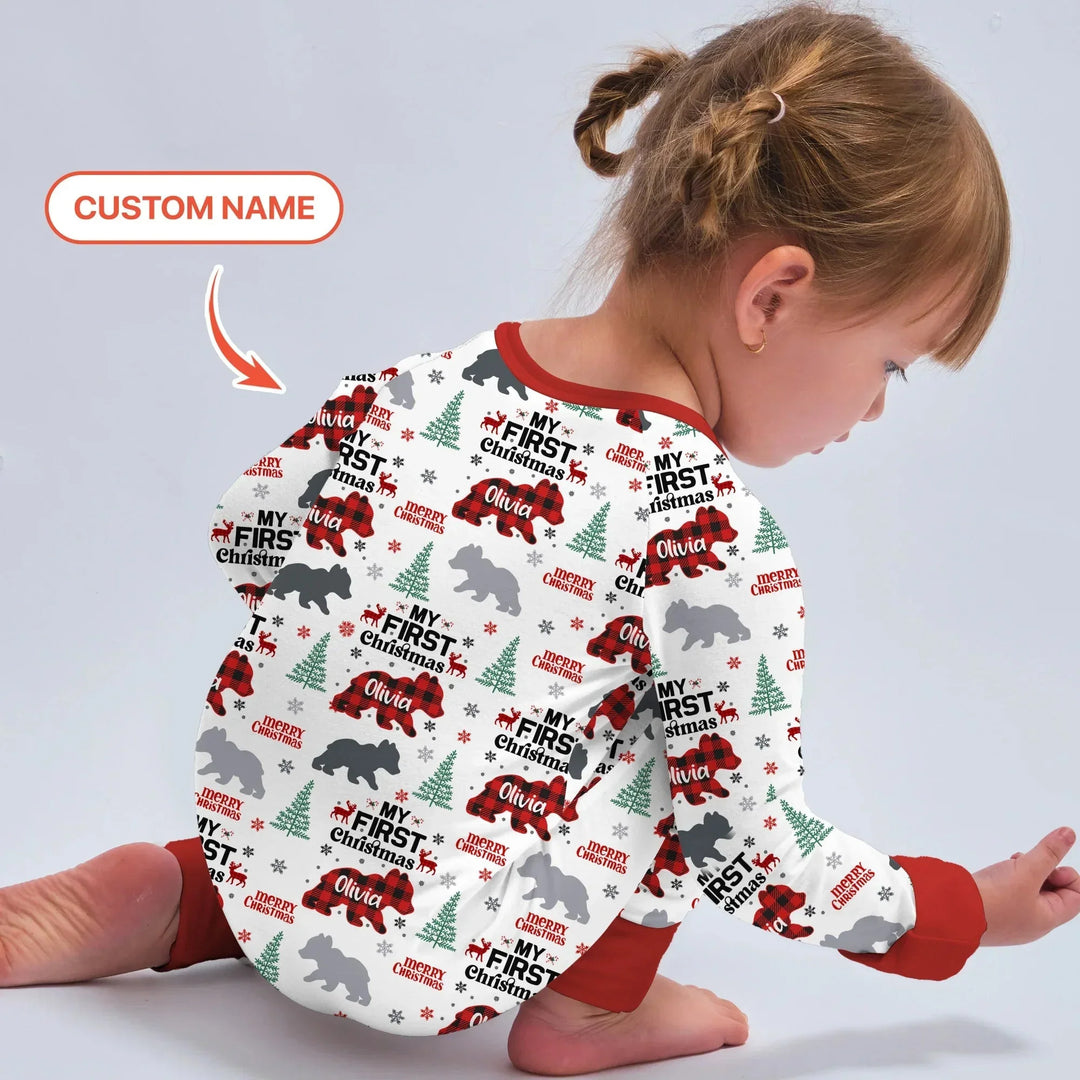 Custom Name Family Bear First Christmas Convertible Zippy , Custom Name Family Bear First Christmas Convertible Zippy - 0-3M