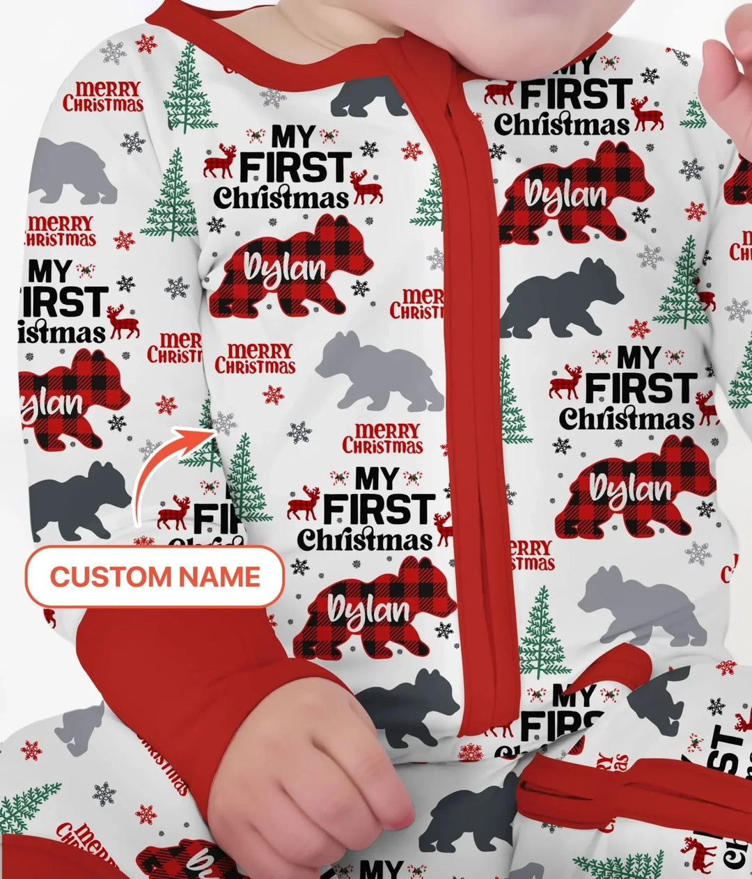 Custom Name Family Bear First Christmas Convertible Zippy , Custom Name Family Bear First Christmas Convertible Zippy - 0-3M