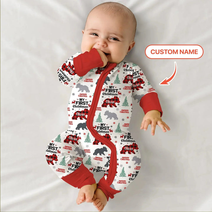 Custom Name Family Bear First Christmas Convertible Zippy , Custom Name Family Bear First Christmas Convertible Zippy - 0-3M