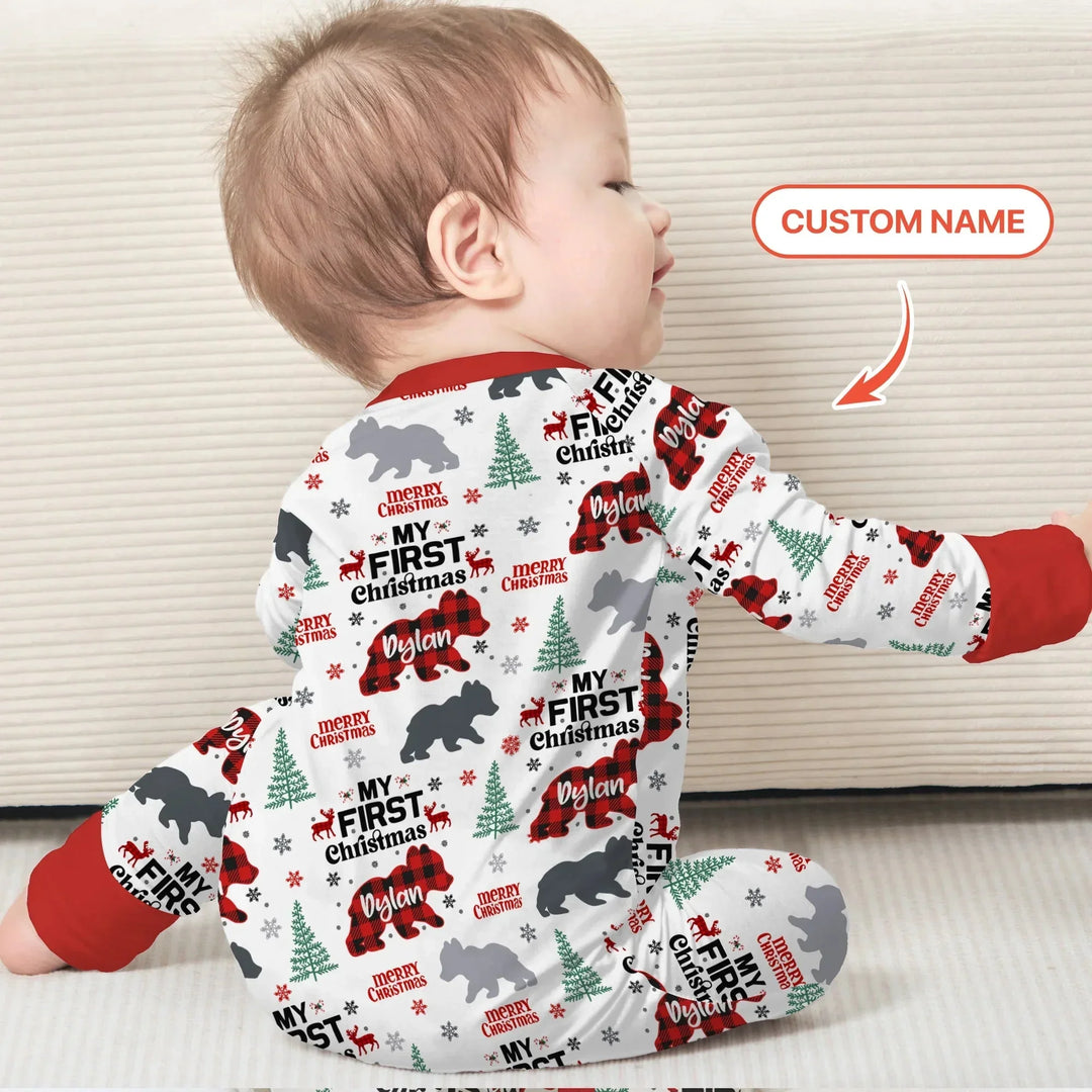 Custom Name Family Bear First Christmas Convertible Zippy , Custom Name Family Bear First Christmas Convertible Zippy - 0-3M