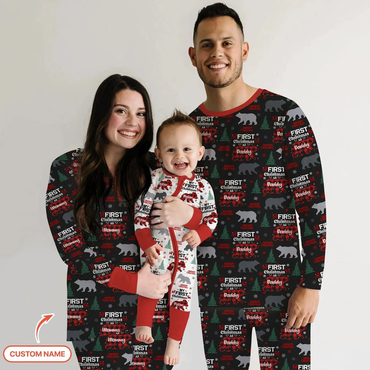 Custom Name Family Bear First Christmas Shorty Zippy , Custom Name Family Bear First Christmas Shorty Zippy - 0-3M