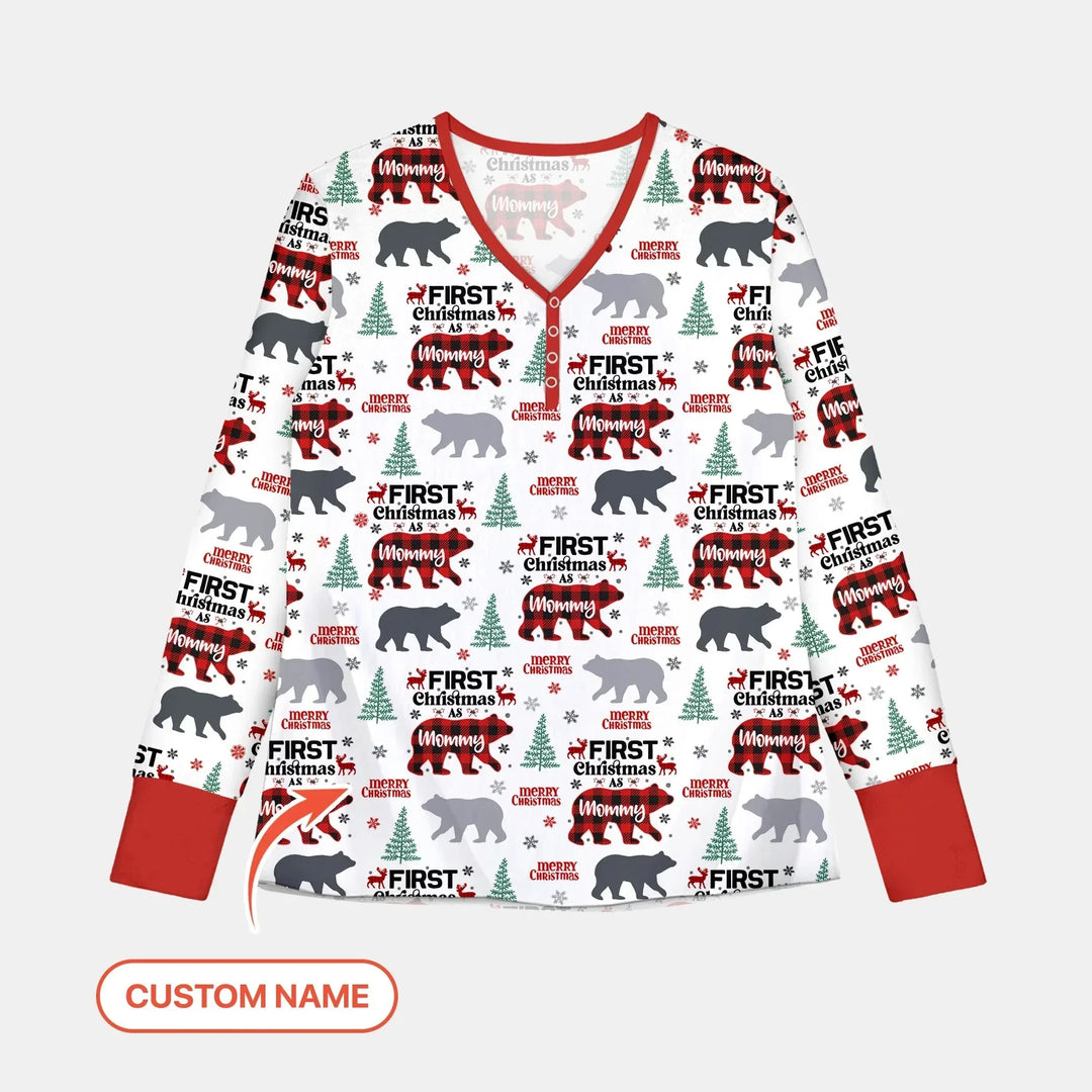 Custom Name Family Bear First Christmas Women Pajama Set , Custom Name Family Bear First Christmas Women Pajama Set - Only Shirt / S