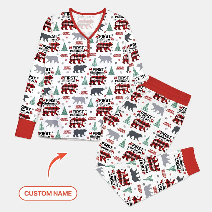 Custom Name Family Bear First Christmas Women Pajama Set , Custom Name Family Bear First Christmas Women Pajama Set - Combo Shirt & Pants / S