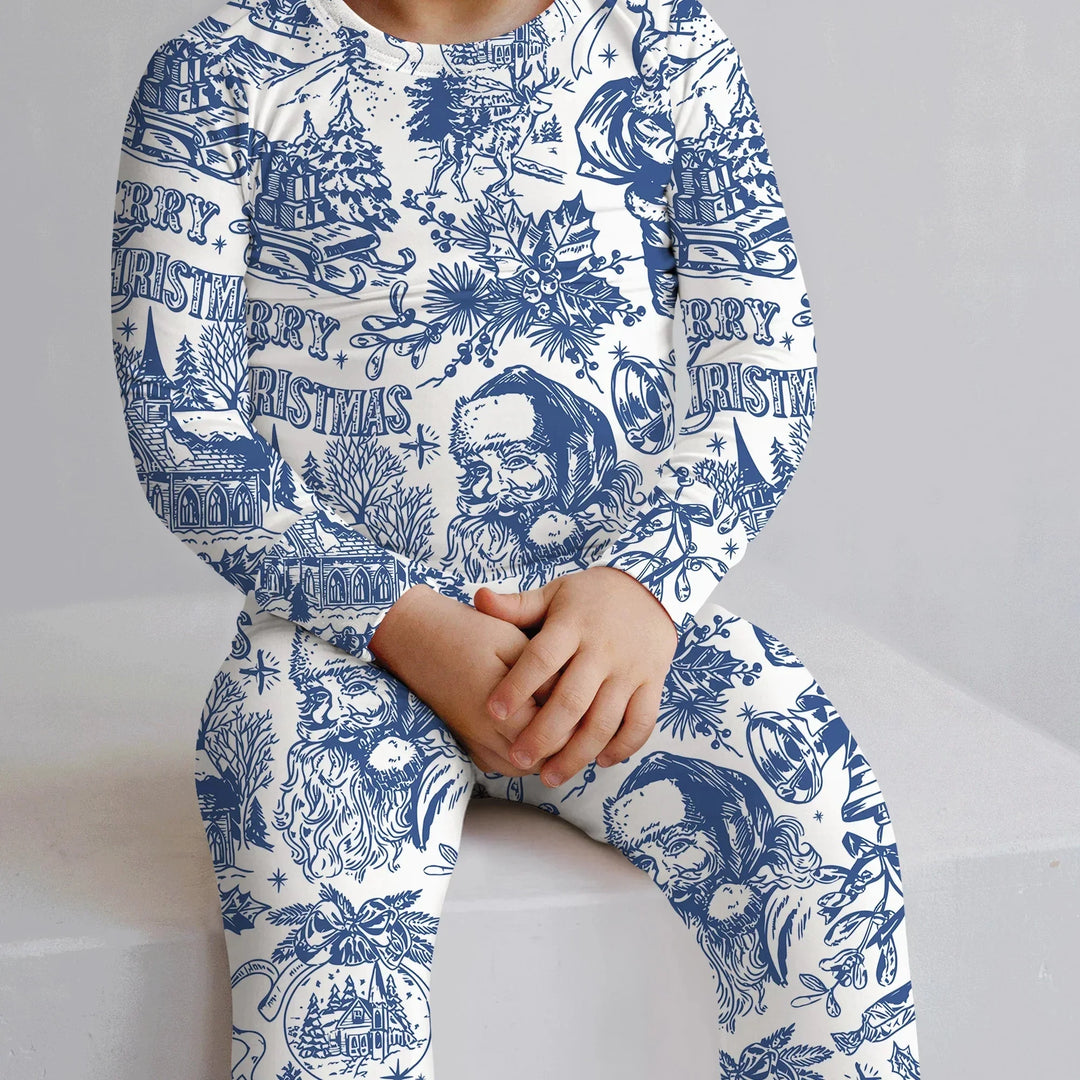 Family Christmas Chinoiserie Custom Color Pajama Two Piece Long Sleeve Pajama Set , Family Christmas Chinoiserie Custom Color Pajama Two Piece Long Sleeve Pajama Set - 12-18M / Blue