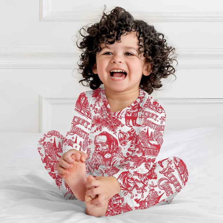 Family Christmas Chinoiserie Custom Color Pajama Two Piece Long Sleeve Pajama Set , Family Christmas Chinoiserie Custom Color Pajama Two Piece Long Sleeve Pajama Set - 12-18M / Blue