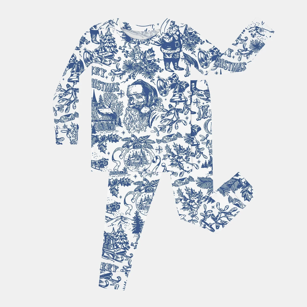 Family Christmas Chinoiserie Custom Color Pajama Two Piece Long Sleeve Pajama Set , Family Christmas Chinoiserie Custom Color Pajama Two Piece Long Sleeve Pajama Set - 12-18M / Blue