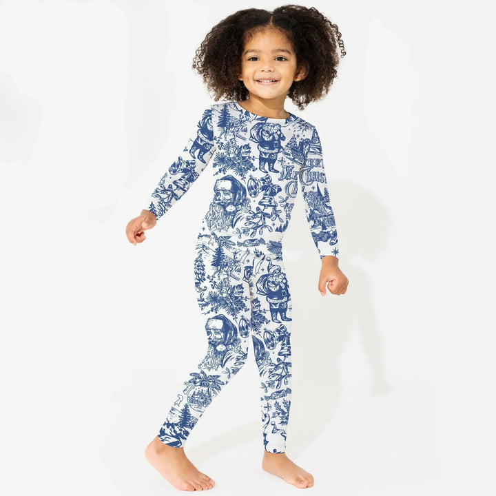 Family Christmas Chinoiserie Custom Color Pajama Two Piece Long Sleeve Pajama Set , Family Christmas Chinoiserie Custom Color Pajama Two Piece Long Sleeve Pajama Set - 12-18M / Blue