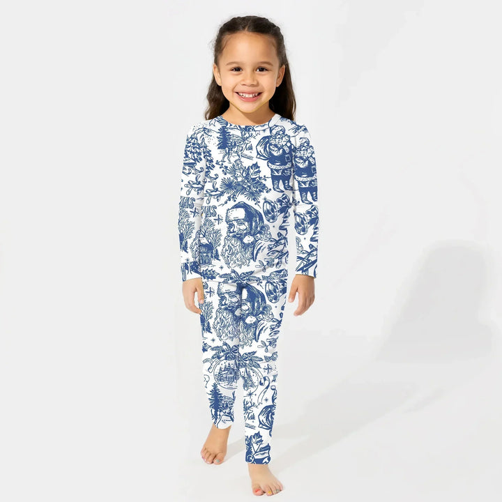 Family Christmas Chinoiserie Custom Color Pajama Two Piece Long Sleeve Pajama Set , Family Christmas Chinoiserie Custom Color Pajama Two Piece Long Sleeve Pajama Set - 12-18M / Blue