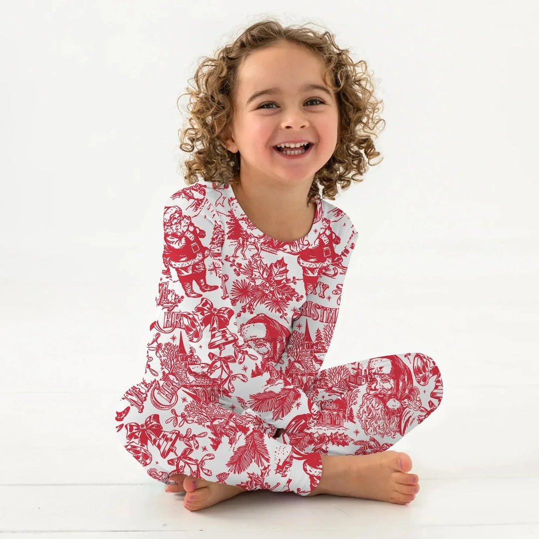 Family Christmas Chinoiserie Custom Color Pajama Two Piece Long Sleeve Pajama Set , Family Christmas Chinoiserie Custom Color Pajama Two Piece Long Sleeve Pajama Set - 12-18M / Blue