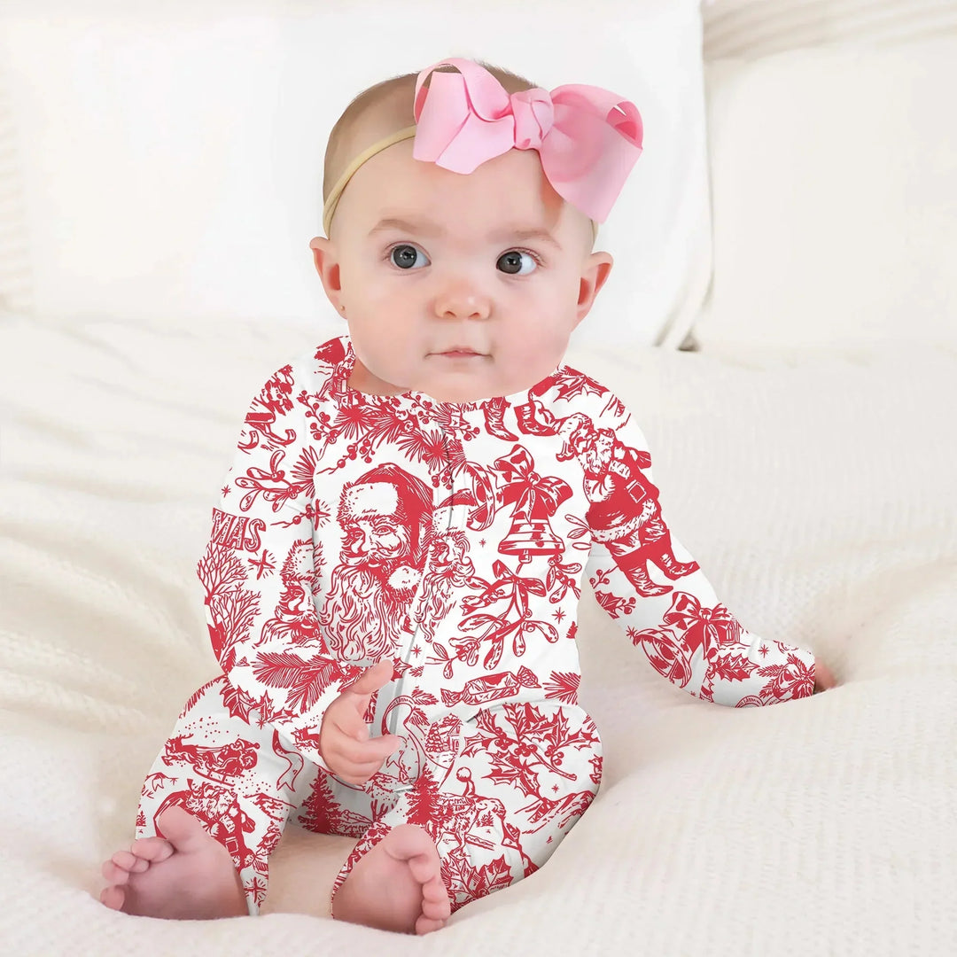 Family Christmas Chinoiserie Pajama Convertible Zippy , Family Christmas Chinoiserie Pajama Convertible Zippy - 0-3M / Blue