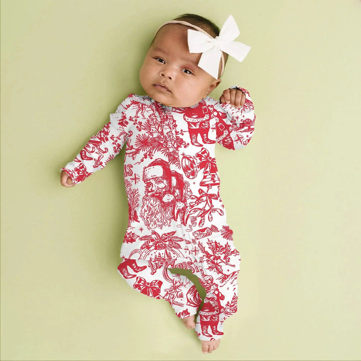 Family Christmas Chinoiserie Pajama Convertible Zippy , Family Christmas Chinoiserie Pajama Convertible Zippy - 0-3M / Blue
