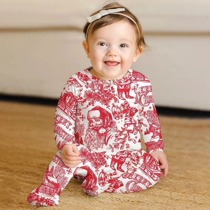 Family Christmas Chinoiserie Pajama Convertible Zippy , Family Christmas Chinoiserie Pajama Convertible Zippy - 0-3M / Blue