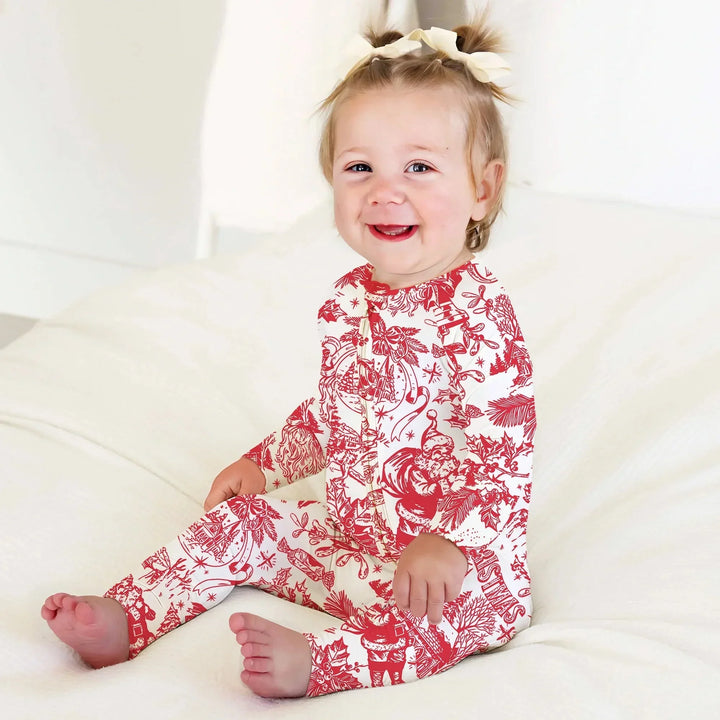 Family Christmas Chinoiserie Pajama Convertible Zippy , Family Christmas Chinoiserie Pajama Convertible Zippy - 0-3M / Blue