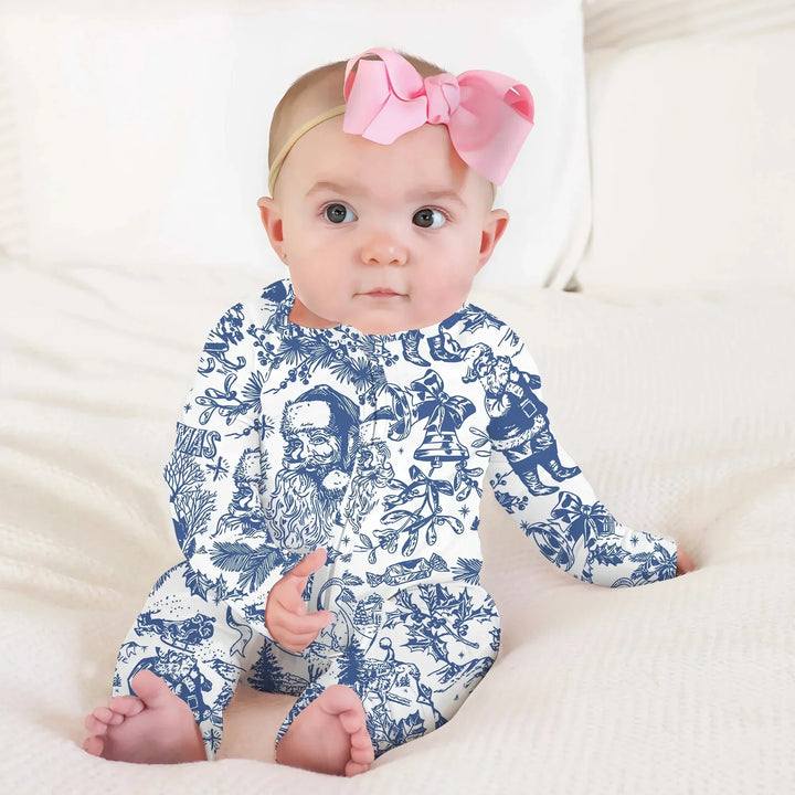 Family Christmas Chinoiserie Pajama Convertible Zippy , Family Christmas Chinoiserie Pajama Convertible Zippy - 0-3M / Blue