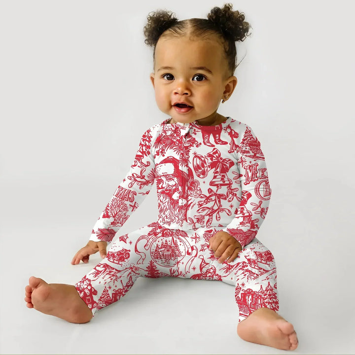Family Christmas Chinoiserie Pajama Convertible Zippy , Family Christmas Chinoiserie Pajama Convertible Zippy - 0-3M / Blue