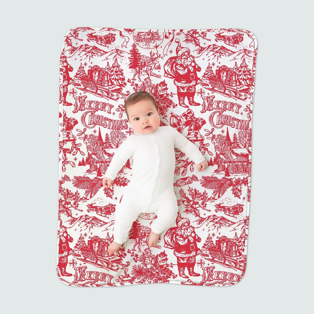 Family Christmas Chinoiserie Pajama Custom Toddler Blanket , Family Christmas Chinoiserie Pajama Custom Toddler Blanket - Red