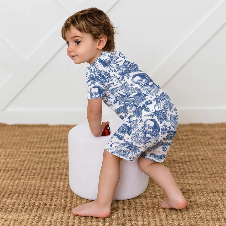 Family Christmas Chinoiserie Pajama Two Piece Short Sleeve Shorts Pajama Set , Family Christmas Chinoiserie Pajama Two Piece Short Sleeve Shorts Pajama Set - 12-18M / Red