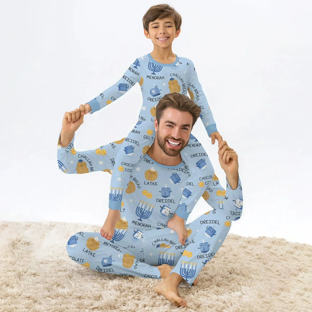 Family Hanukkah Matching Men's Pajama Set , Family Hanukkah Matching Men's Pajama Set - Only Shirt / XS / Blue