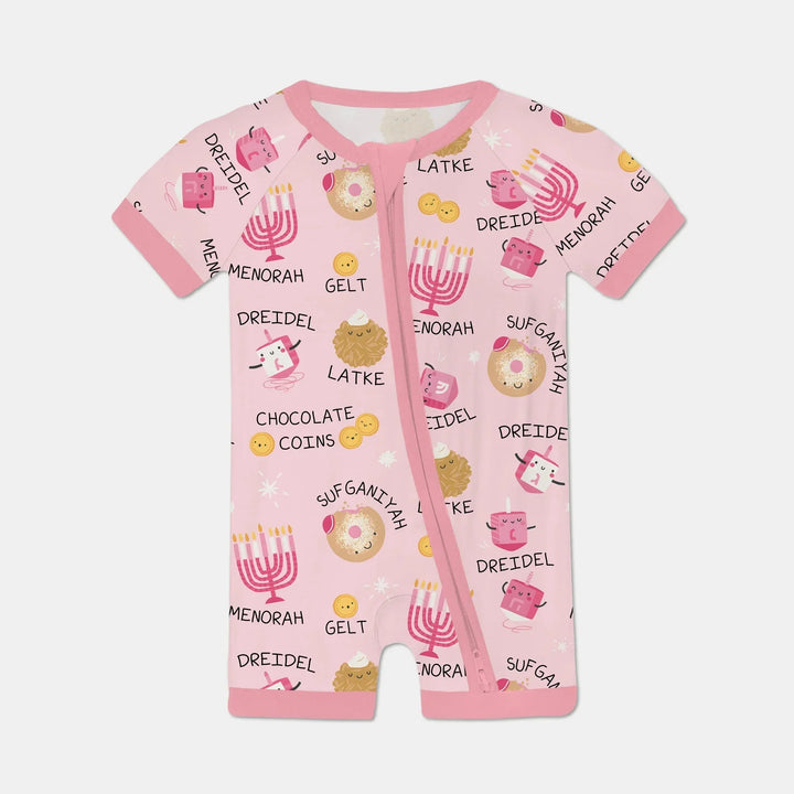Family Hanukkah Matching Shorty Zippy , Family Hanukkah Matching Shorty Zippy - 0-3M / Pink