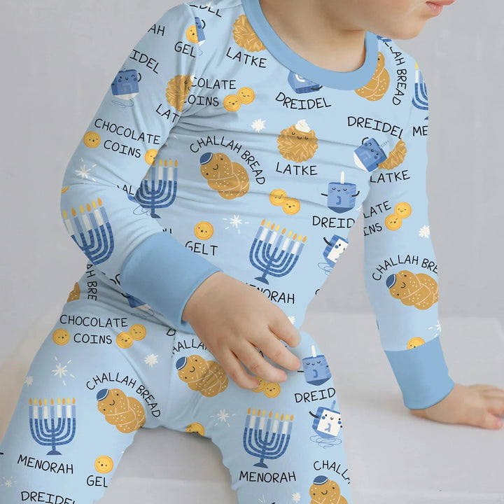 Family Hanukkah Matching Two Piece Long Sleeve Pajama Set , Family Hanukkah Matching Two Piece Long Sleeve Pajama Set - 12-18M / Blue