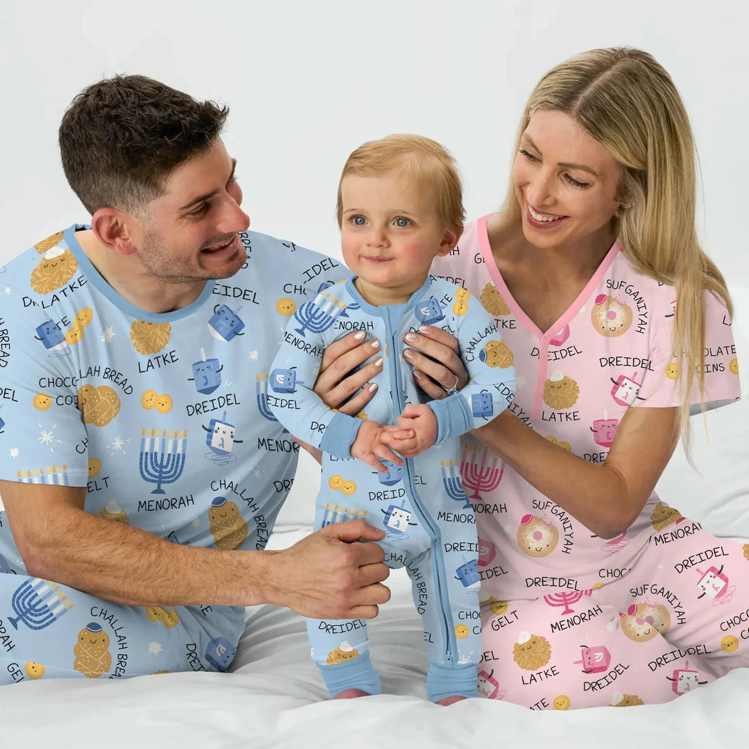 Family Hanukkah Matching Two Piece Short Sleeve Pajama Set , Family Hanukkah Matching Two Piece Short Sleeve Pajama Set - 12-18M / Blue