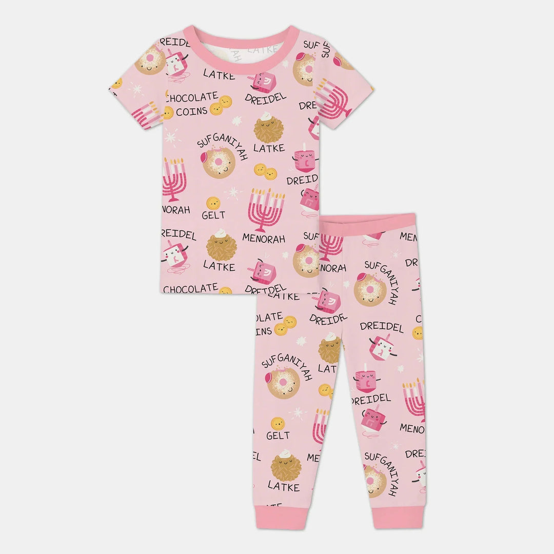 Family Hanukkah Matching Two Piece Short Sleeve Pajama Set , Family Hanukkah Matching Two Piece Short Sleeve Pajama Set - 12-18M / Pink