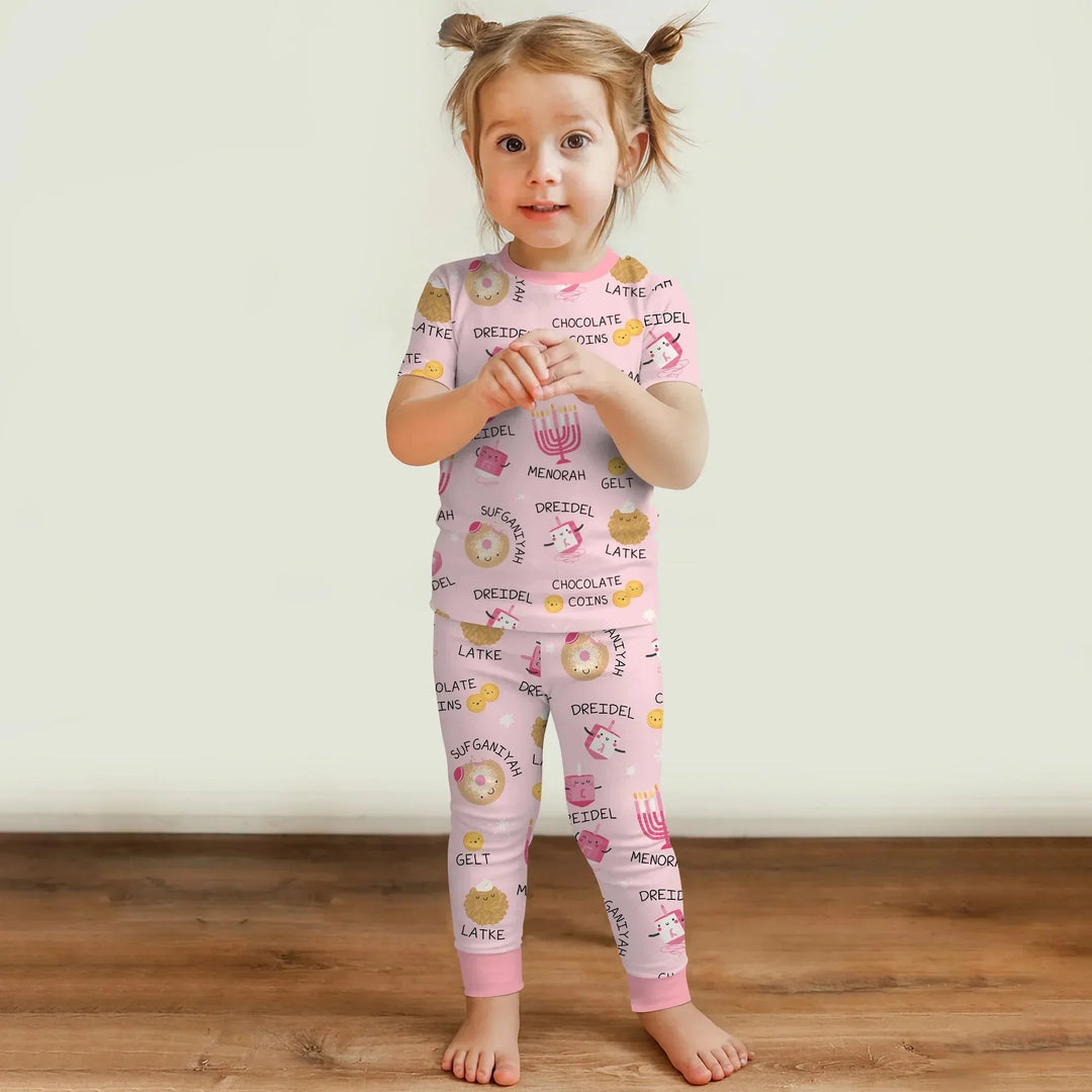 Family Hanukkah Matching Two Piece Short Sleeve Pajama Set , Family Hanukkah Matching Two Piece Short Sleeve Pajama Set - 12-18M / Blue