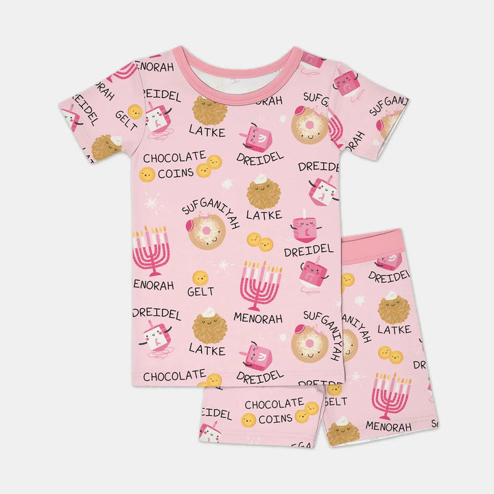 Family Hanukkah Matching Two Piece Short Sleeve Shorts Pajama Set , Family Hanukkah Matching Two Piece Short Sleeve Shorts Pajama Set - 12-18M / Pink
