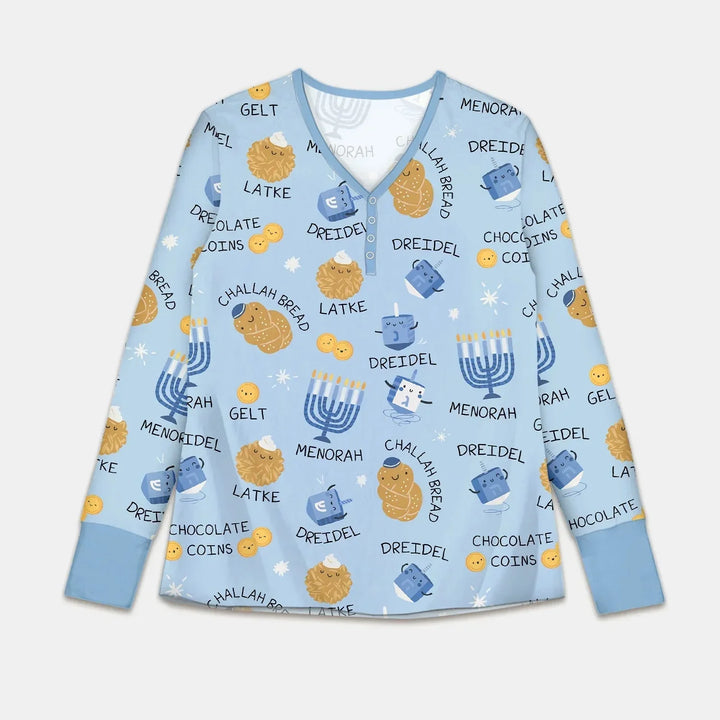 Family Hanukkah Matching Women Pajama Set , Family Hanukkah Matching Women Pajama Set - Only Shirt / S / Blue