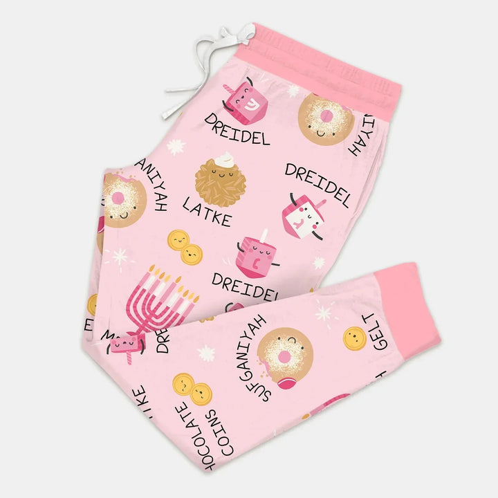 Family Hanukkah Matching Women Pajama Set , Family Hanukkah Matching Women Pajama Set - Only Pants / S / Pink