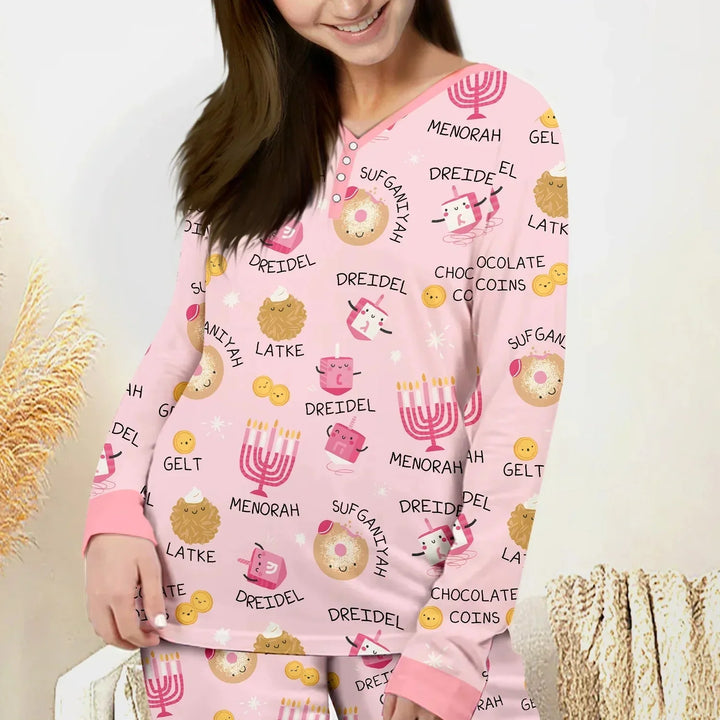 Family Hanukkah Matching Women Pajama Set , Family Hanukkah Matching Women Pajama Set - Only Shirt / S / Blue