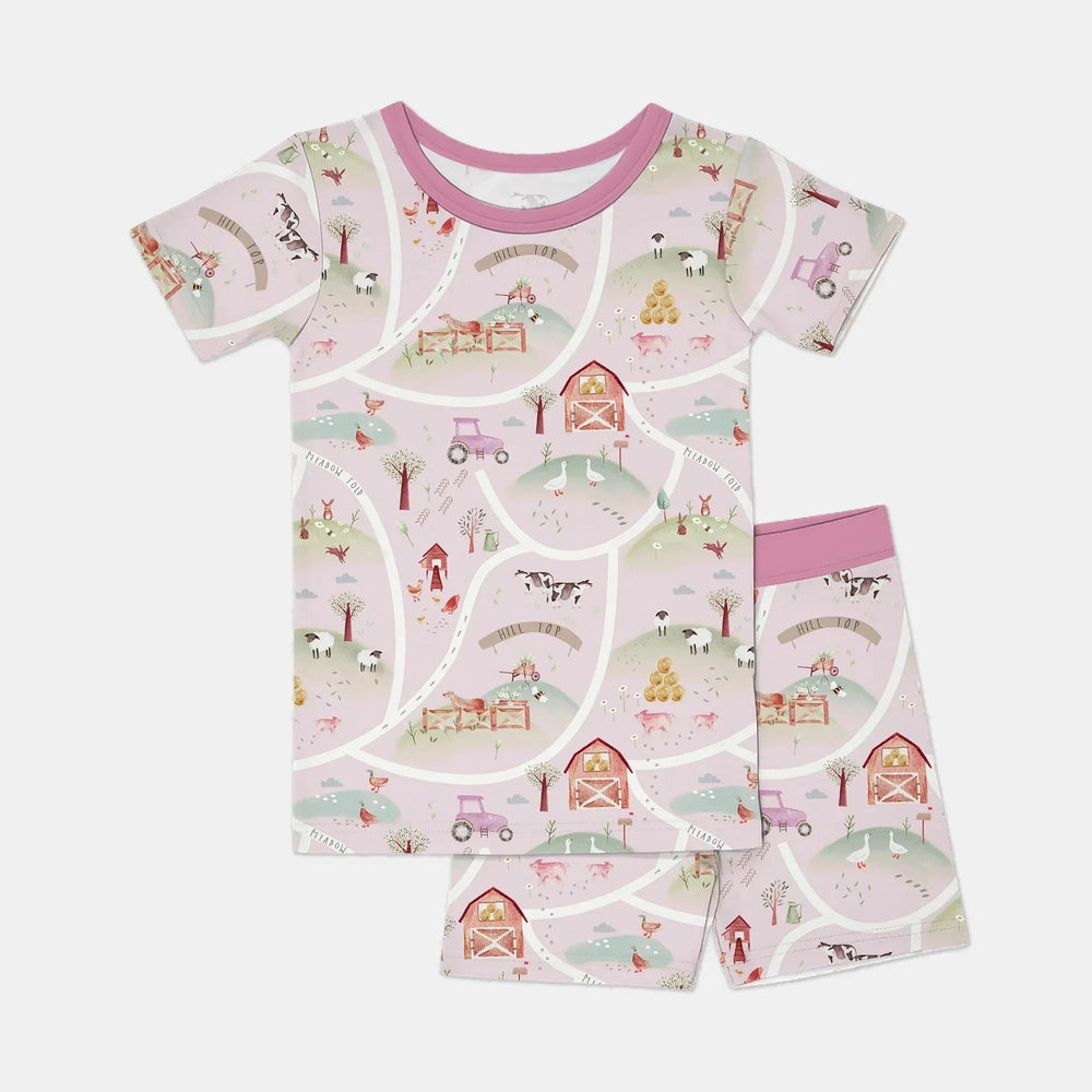 Farm Meadow Route Map Two Piece Short Sleeve Shorts Pajama Set , Farm Meadow Route Map Two Piece Short Sleeve Shorts Pajama Set - 12-18M