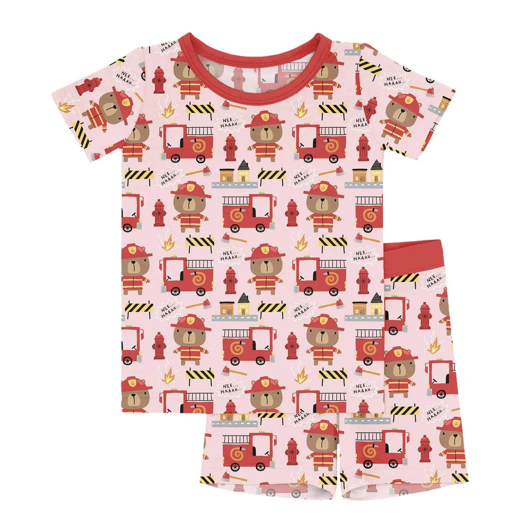Firefighter Bears Two Piece Short Sleeve Shorts Pajama Set , Firefighter Bears Two Piece Short Sleeve Shorts Pajama Set - 12-18M