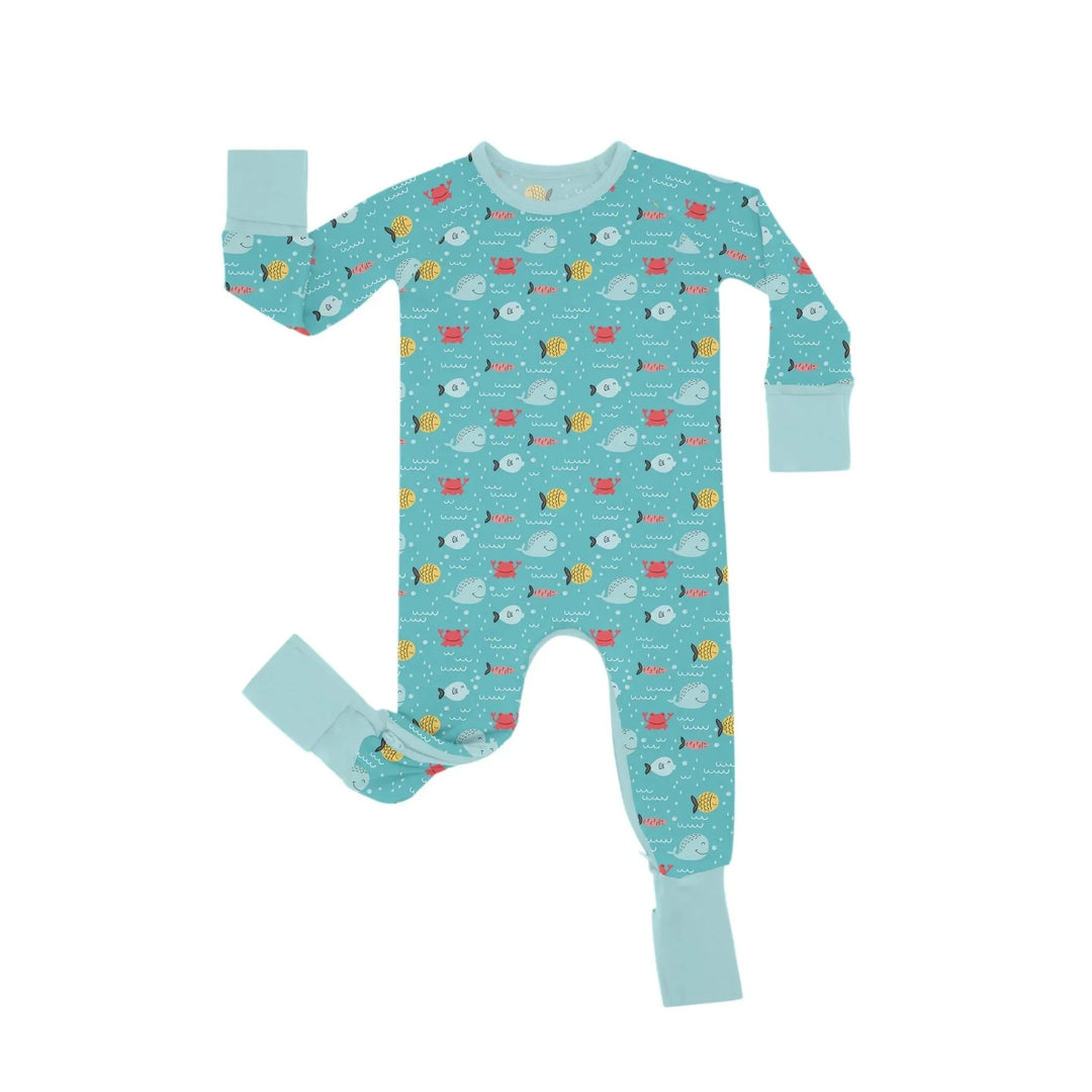 Fishes And Crabs Crescent Zippered Romper , Fishes And Crabs Crescent Zippered Romper - Newborn