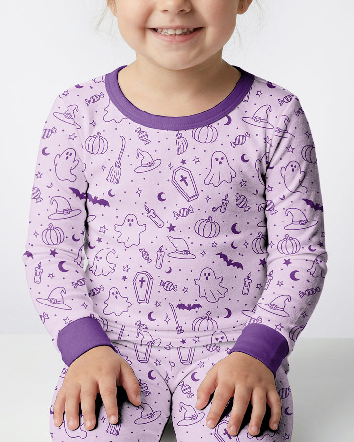 Cute Aesthetic Spooky Halloween Boo Bamboo Two Piece Long Sleeve Pajama Set