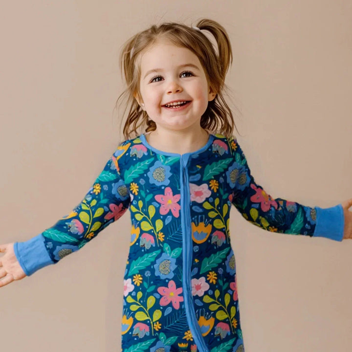 Folk Floral Convertible Zippered Romper , Folk Floral Convertible Zippered Romper - Newborn