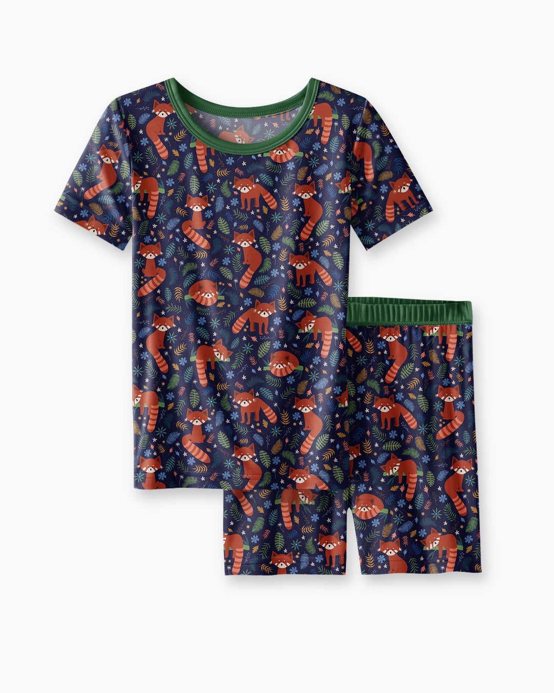 Tossed Red Panda Bamboo Two Piece Short Sleeve Shorts Pajama Set