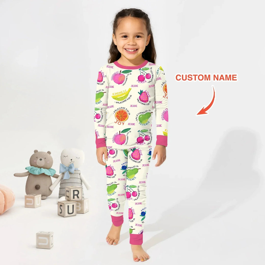 Fruit Of The Spirit Custom Name Two Piece Long Sleeve Pajama Set , Fruit Of The Spirit Custom Name Two Piece Long Sleeve Pajama Set - 12-18M
