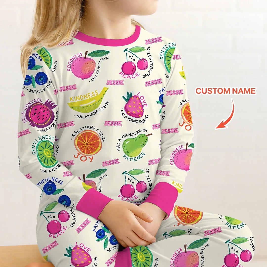 Fruit Of The Spirit Custom Name Two Piece Long Sleeve Pajama Set , Fruit Of The Spirit Custom Name Two Piece Long Sleeve Pajama Set - 12-18M