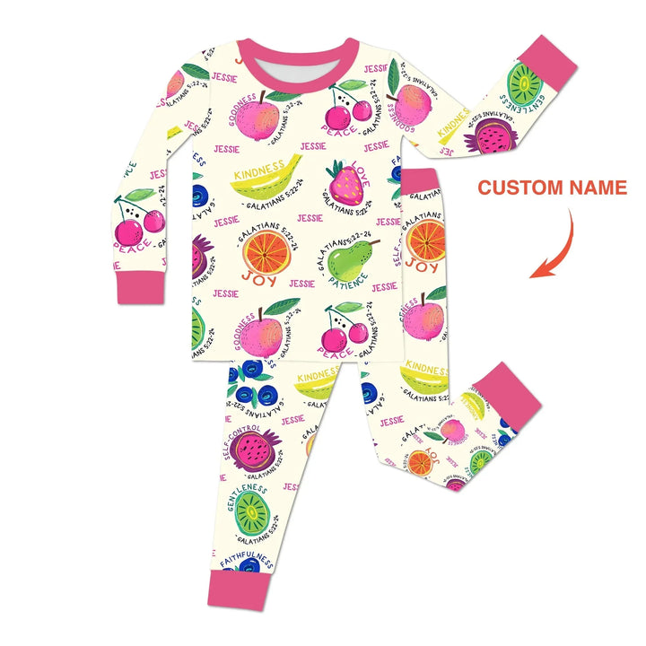 Fruit Of The Spirit Custom Name Two Piece Long Sleeve Pajama Set , Fruit Of The Spirit Custom Name Two Piece Long Sleeve Pajama Set - 12-18M
