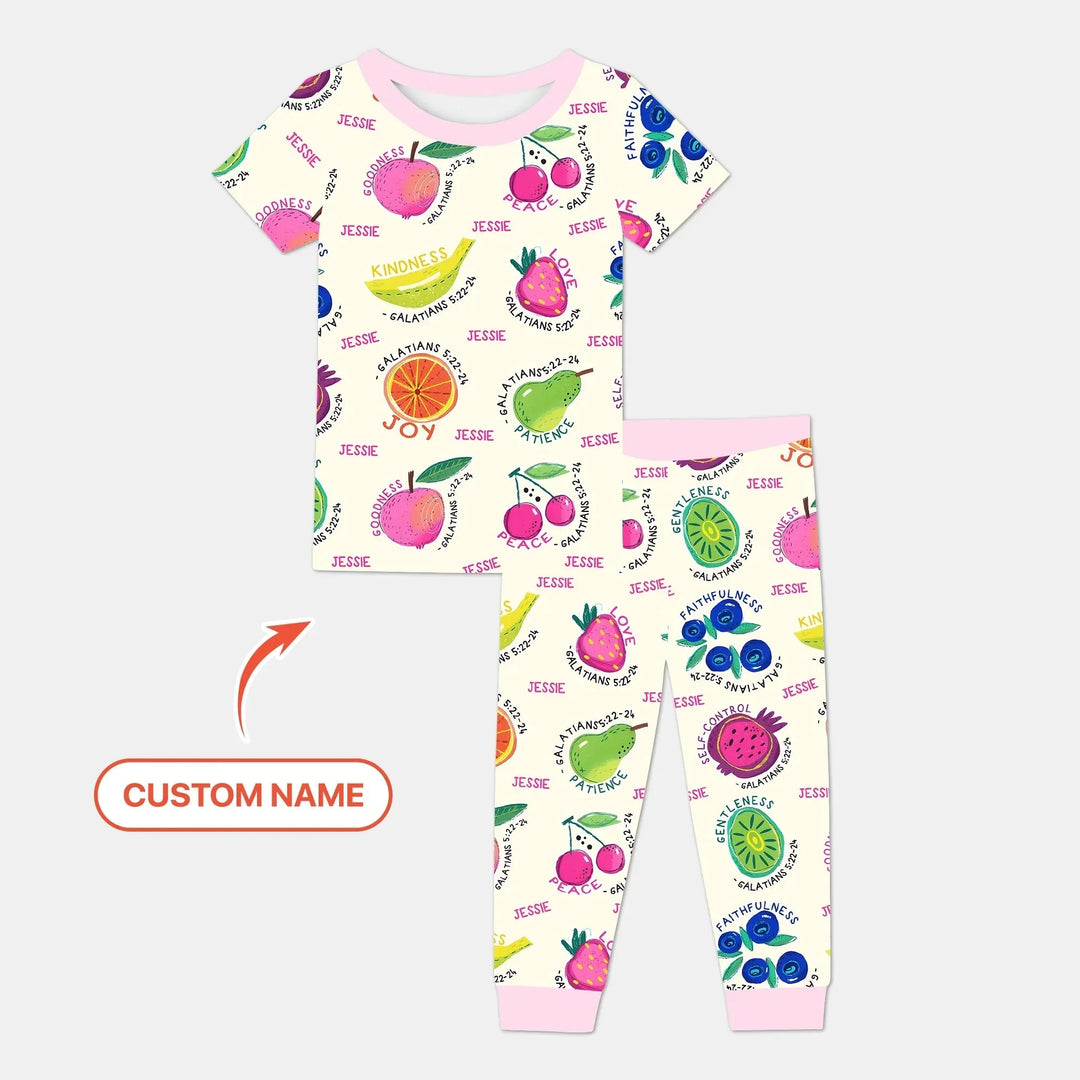 Fruit Of The Spirit custom name Two Piece Short Sleeve Pajama Set , Fruit Of The Spirit custom name Two Piece Short Sleeve Pajama Set - 12-18M