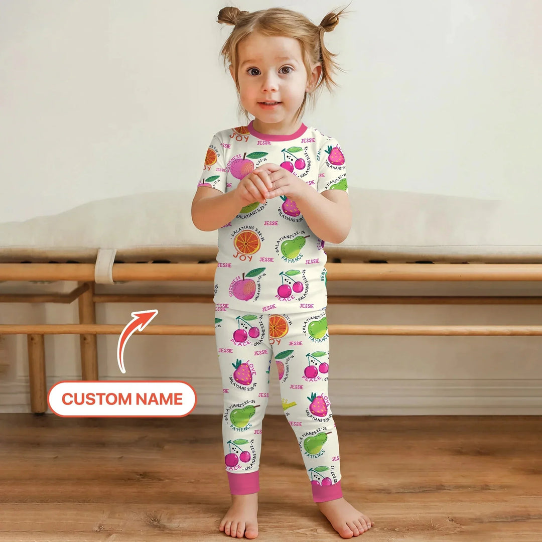 Fruit Of The Spirit custom name Two Piece Short Sleeve Pajama Set , Fruit Of The Spirit custom name Two Piece Short Sleeve Pajama Set - 12-18M
