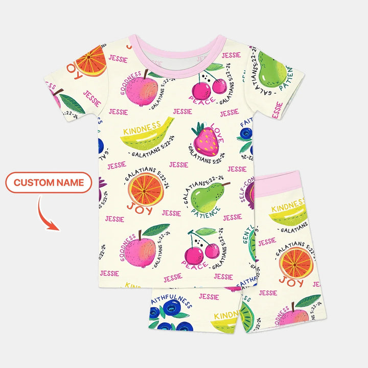 Fruit Of The Spirit custom name Two Piece Short Sleeve Shorts Pajama Set , Fruit Of The Spirit custom name Two Piece Short Sleeve Shorts Pajama Set - 12-18M