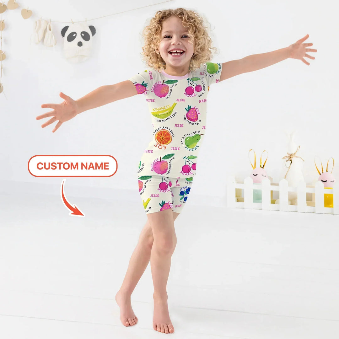 Fruit Of The Spirit custom name Two Piece Short Sleeve Shorts Pajama Set , Fruit Of The Spirit custom name Two Piece Short Sleeve Shorts Pajama Set - 12-18M